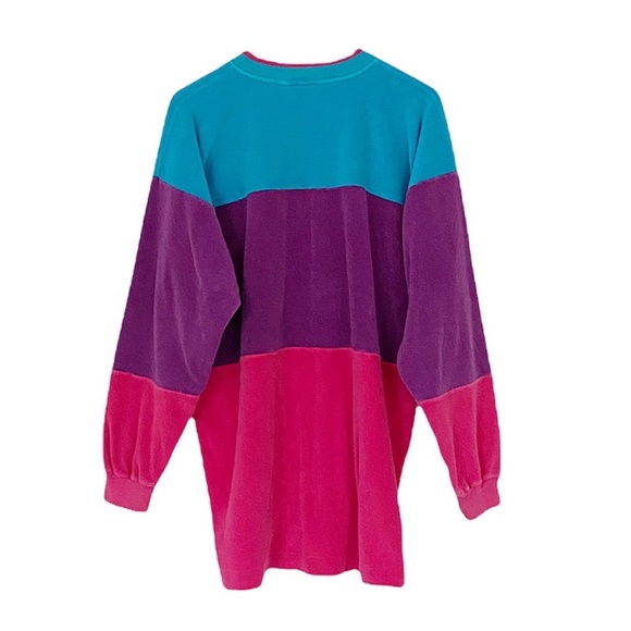 80s 90s knit velour sweatshirt - long pink blue purple maximalist athleisure - Picture 2 of 5